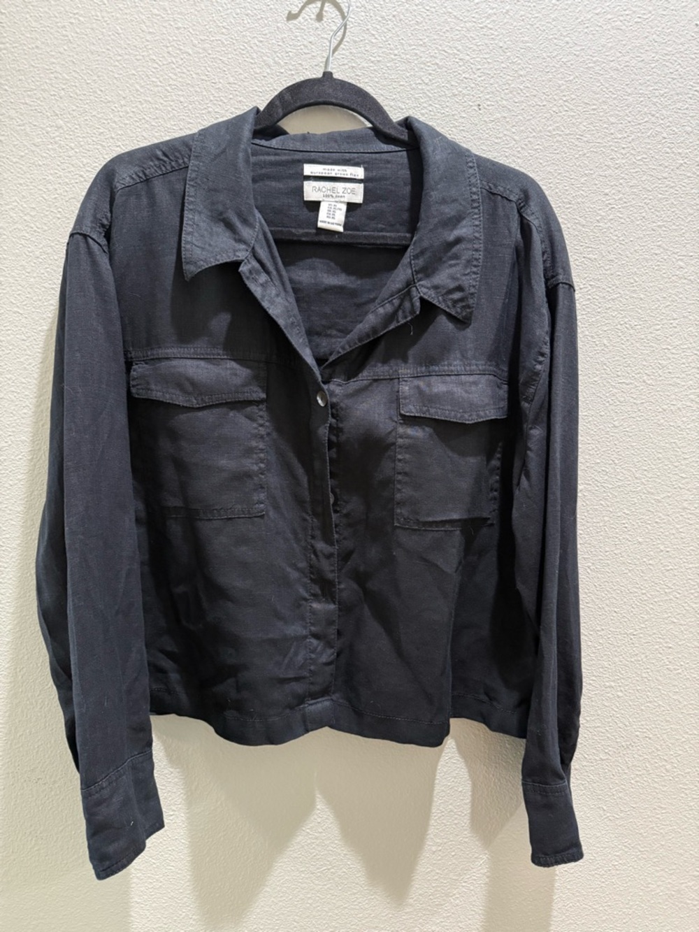 Rachel Zoe Black Linen Button-Front Shirt